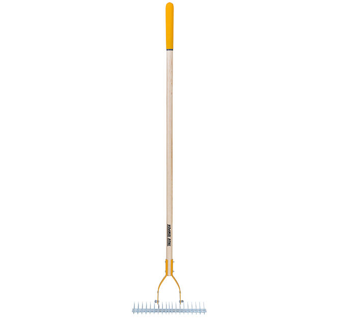 15 Inch Adjustable Thatch Rake with Cushion End Grip on Hardwood Handle