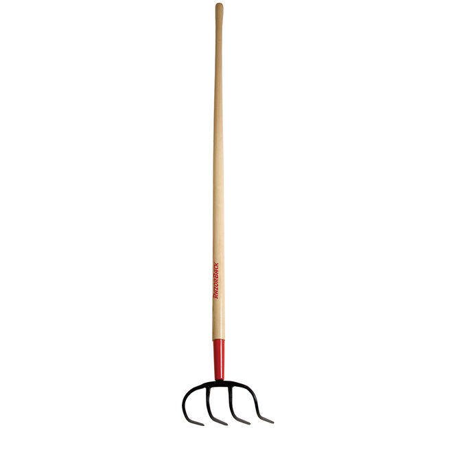 4 Tine Manure/Refuse Hook, Forged with Wood Handle