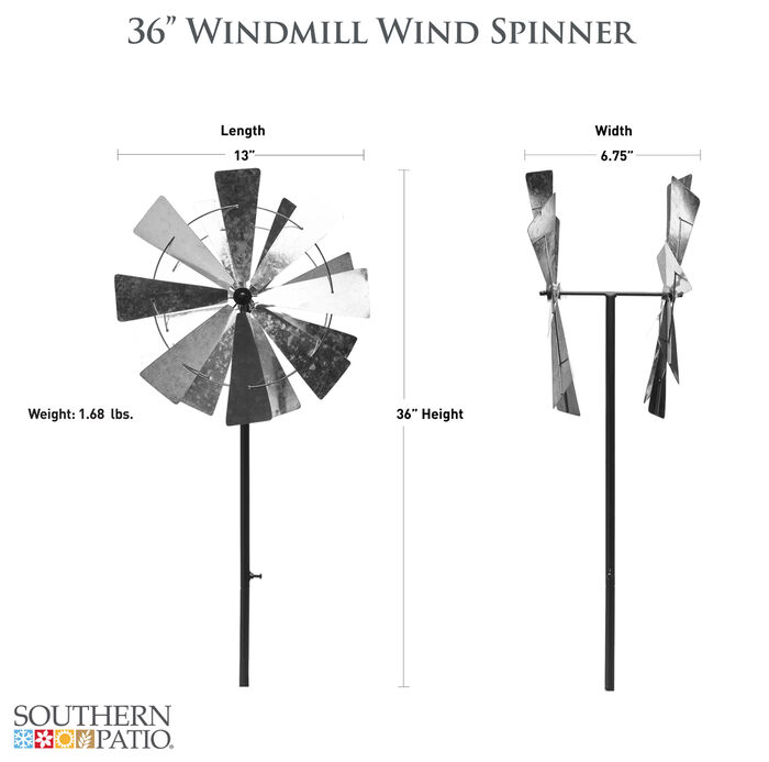 36"H Windmill Wind Spinner in Silver Finish image number 3