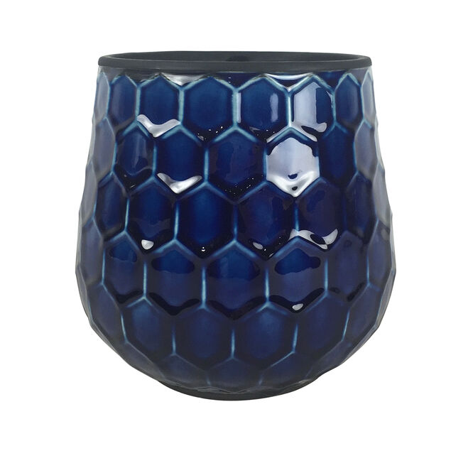 8" Honeycomb Ceramic Planter, Cobalt Blue (2-pack)