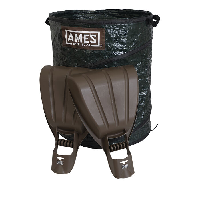 AMES Leaf Scoops Hand Rake Set with Collapsible Pop-Up Garden Waste Bag image number 0