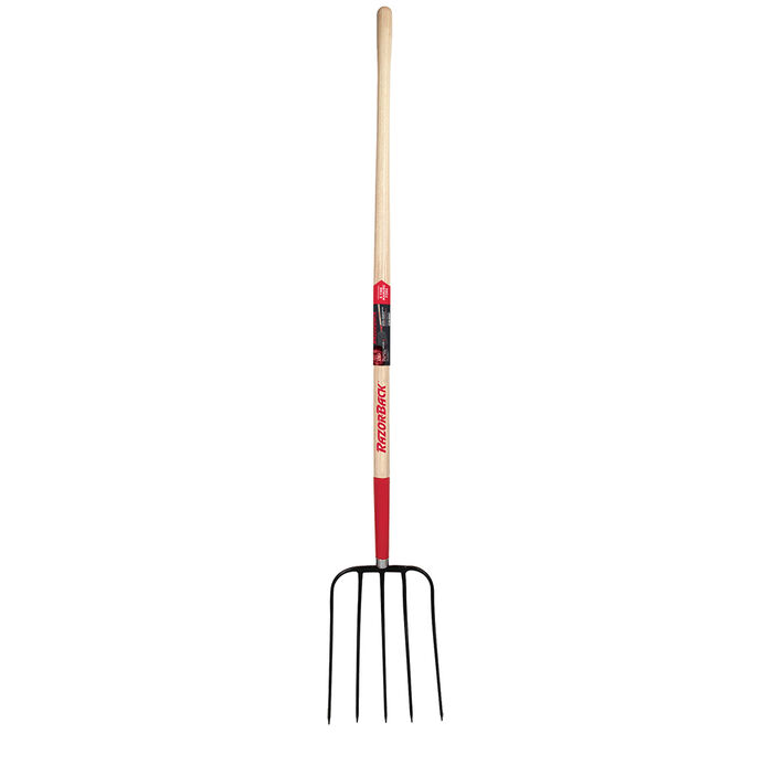 5 Tine Manure Fork, Forged with Wood Handle image number 0