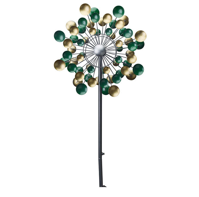 36"H Lots of Dots Wind Spinner in Silver & Green Finish