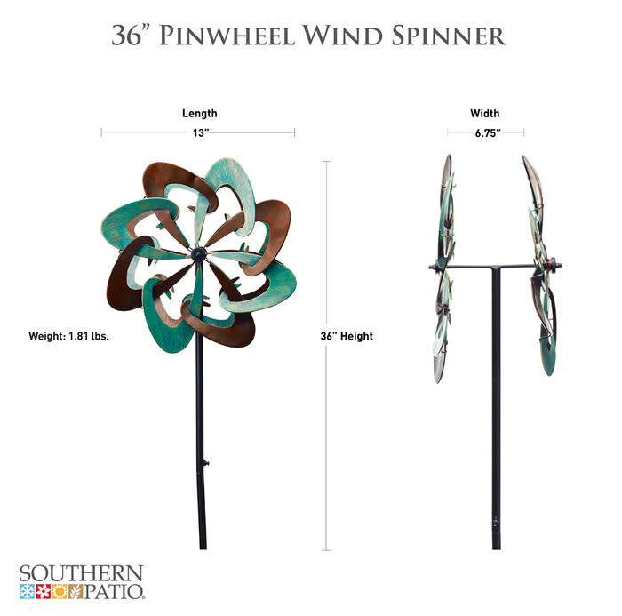 36"H Pinwheel Wind Spinner in Rust Patina Finish image number 1