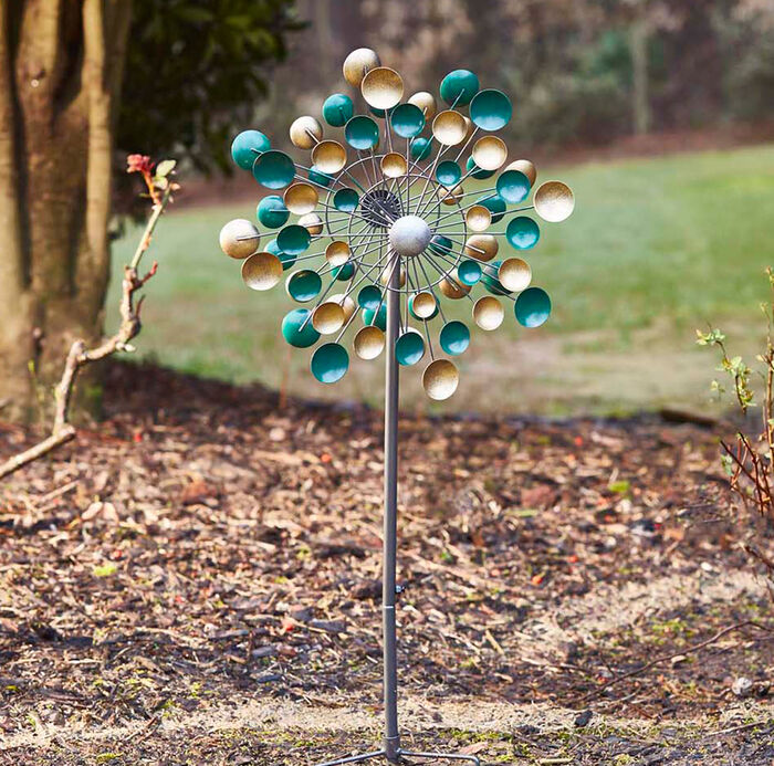 36"H Lots of Dots Wind Spinner in Silver & Green Finish image number 2