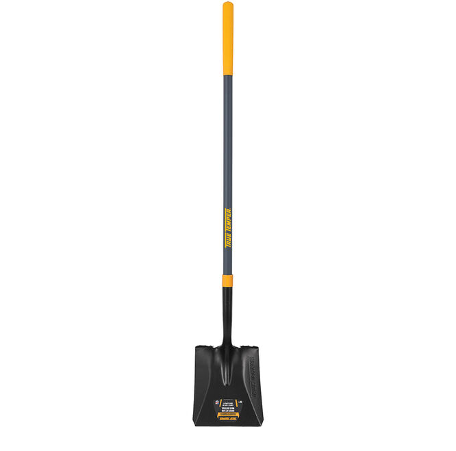 Forged Square Point Shovel with Comfort Step and Cushion End Grip on Fiberglass Handle