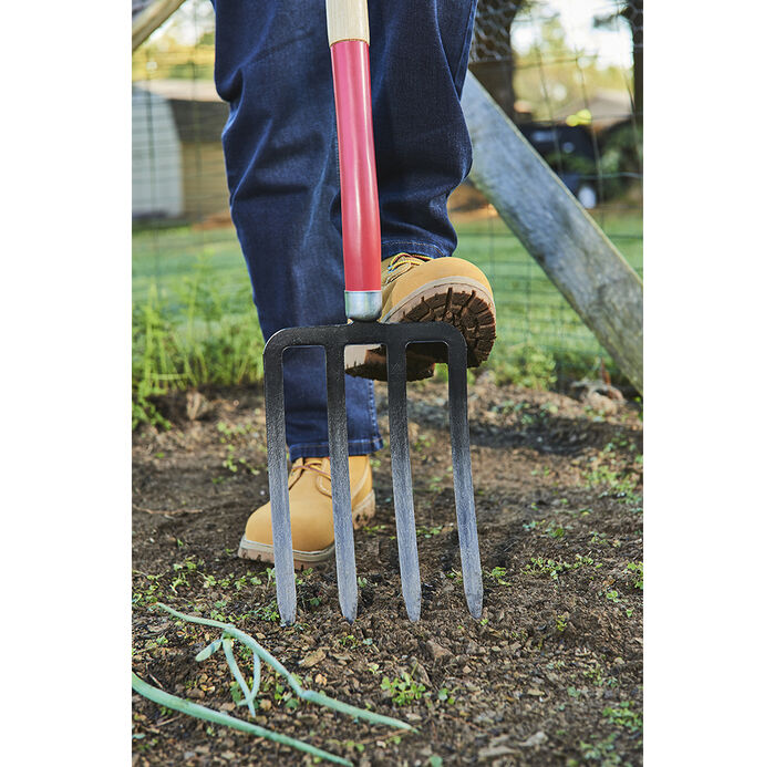 4 Tine Spading Fork, Forged, with Wood Handle and Steel D-Grip image number 2
