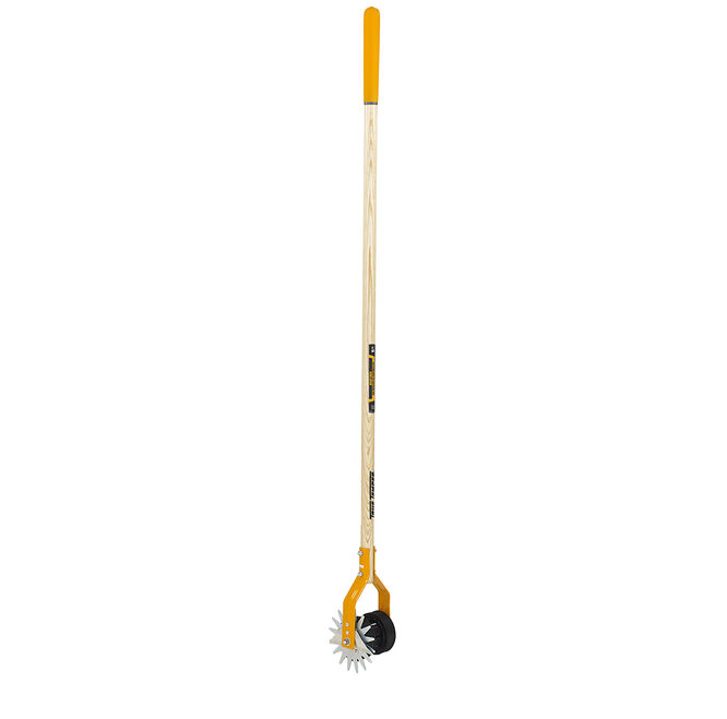 Dual-Wheel Rotary Edger with Cushion End Grip on Hardwood Handle