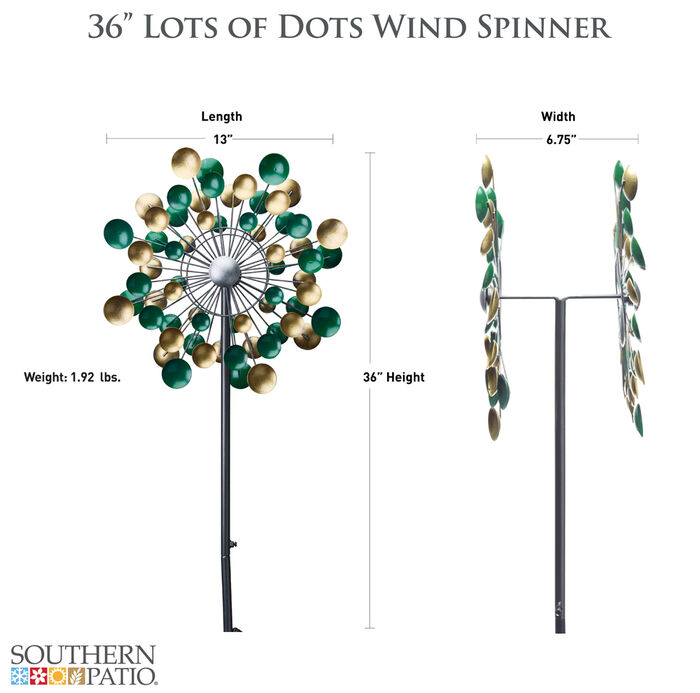 36"H Lots of Dots Wind Spinner in Silver & Green Finish image number 3