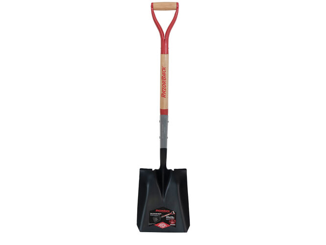 Square Point Shovel with Tab Socket and Forward Turned Step, Wood Handle and D-Grip