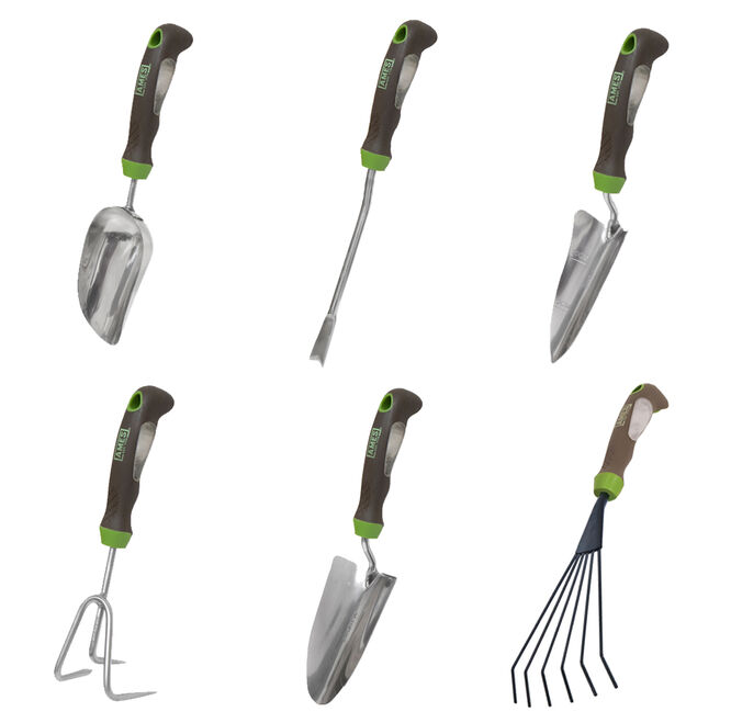 6-Piece Garden Hand Tool Set - Hand Trowel, Hand Weeder, Hand Rake, Hand Transplanter, Hand Scoop and Hand Cultivator