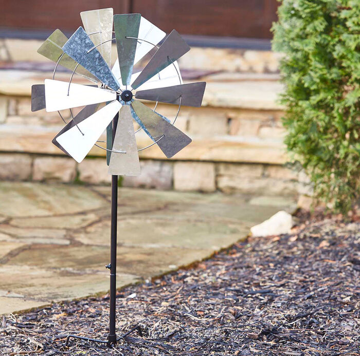 36"H Windmill Wind Spinner in Silver Finish image number 2