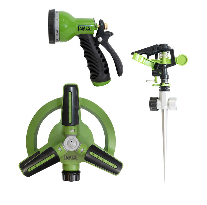 3-Pc Watering Set (1) Pulsating Spike Sprnklr (1) 3-Arm Rotating Sprnklr (1) 7-Pattern Spray Nozzle image number 0