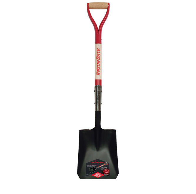 Square Point Shovel with Tab Socket and Rolled Step, Wood Handle and D-Grip