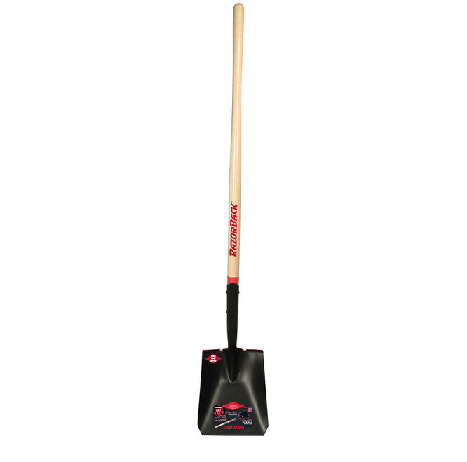 Square Point Shovel with Tab Socket and Forward Turned Step, Wood Handle