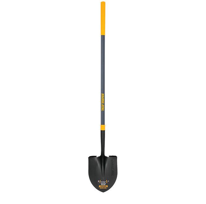 Forged Round Point Shovel with Comfort Step and Cushion End Grip on Fiberglass Handle