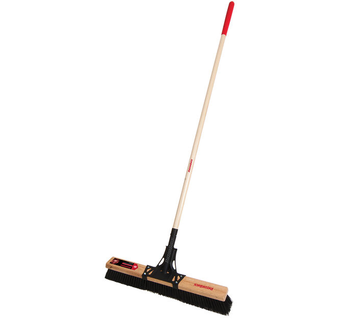24 Inch Rough Surface Push Broom, with Wood Handle