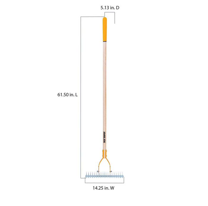 15 Inch Adjustable Thatch Rake with Cushion End Grip on Hardwood Handle image number 1