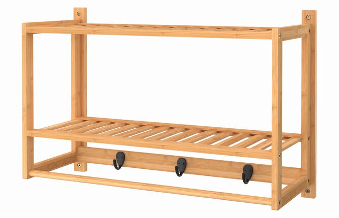 BAMBOO WALL SHELF WITH HOOKS