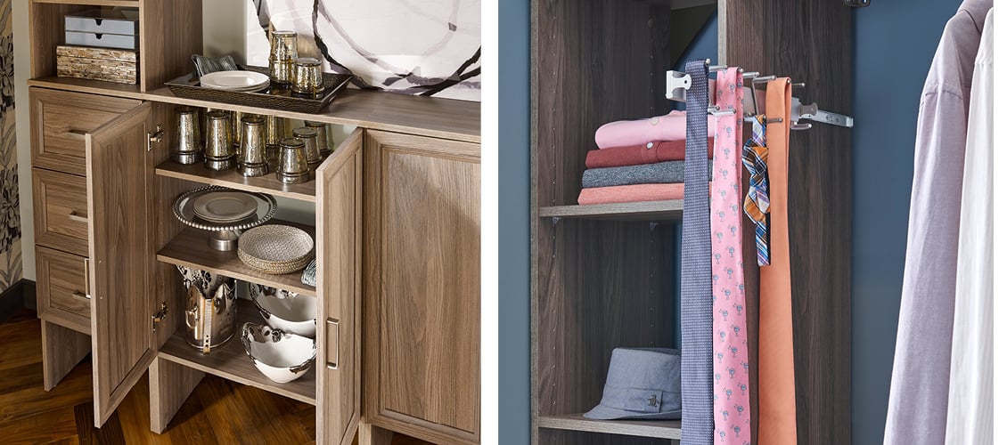 SuiteSymphony drawers, doors and tie-belt rack in Natural Grey