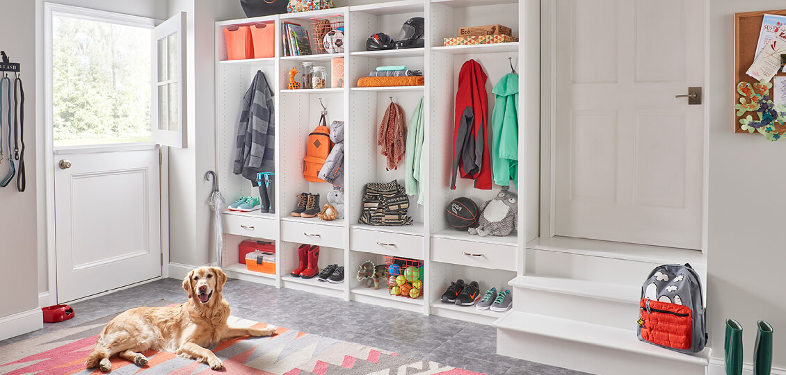 SpaceCreations Premier Bright White: Mudroom Storage