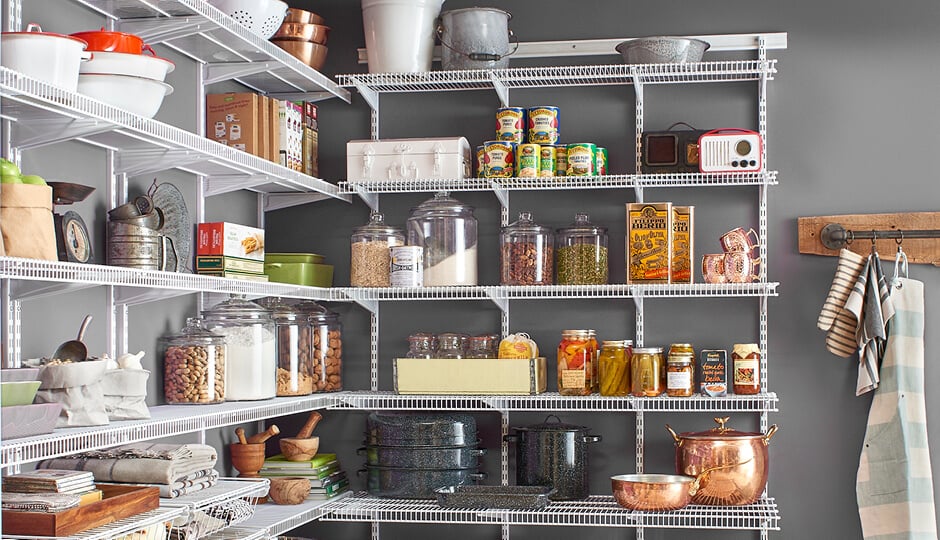 Close Mesh shelving with ShelfTrack hardware is perfect for pantries, bathrooms and anywhere you're storing small items.