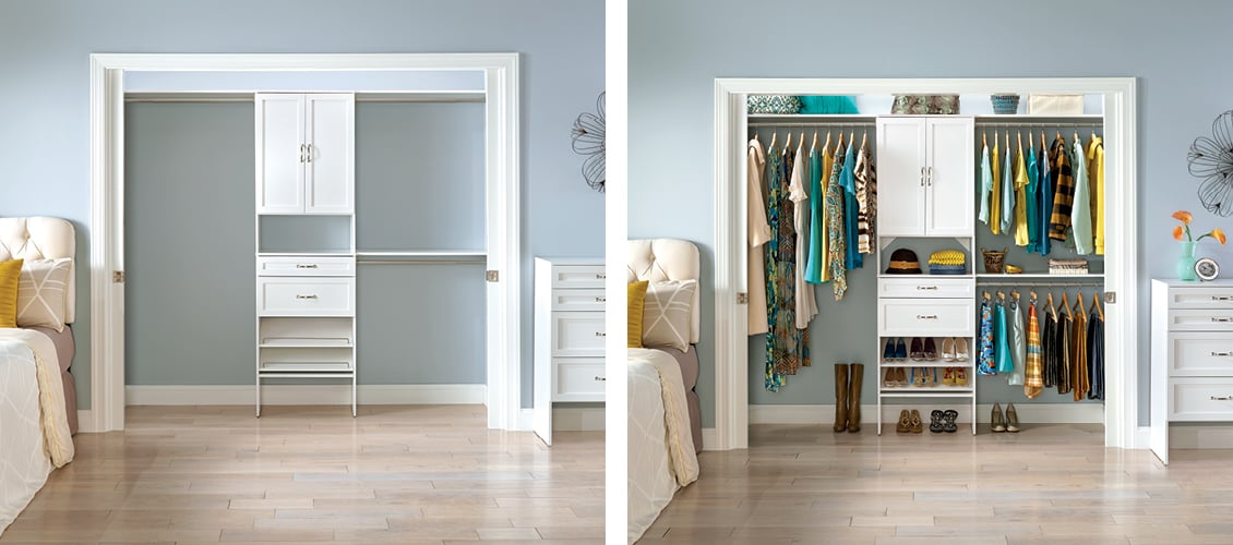 SuiteSymphony drawers, doors and shoe shelves in Pure White.