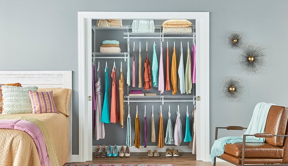 Install a new guest room closet in a snap with a ShelfTrack Organizer kit.